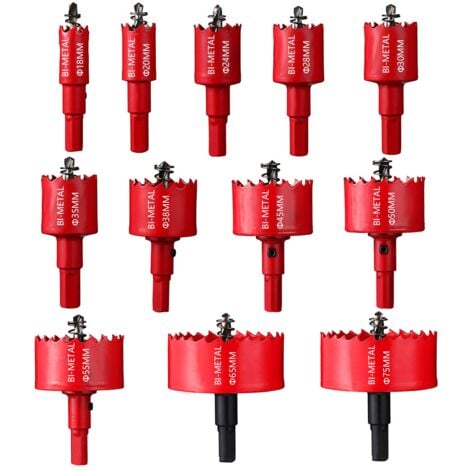 DOLASO 12-teiliges großes Bimetall-Lochsägen-Set zum Bohren von Platten, Kunststoff, Rohren, Holz, Faserplatten und Weichmetall 18–75 mm