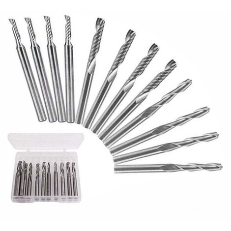 12-teiliges Hartmetall-Schaftfräser-Set, 4 Stück 1/8 Zoll Doppelschneidfräser + 8 Stück 1-Schneidige Einzelschneidfräser (2 Typen) für Nylon, Harz, ABS, Acryl, PVC, MDF, Hartholz