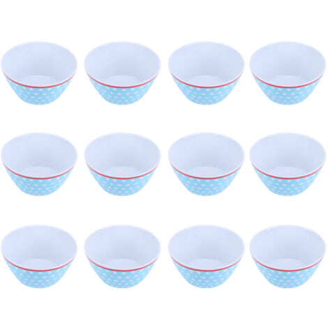 12-teiliges Salatschüssel-Set (15 cm Durchmesser), Servierset in Porzellan-Imitation, hellblaue Punkte