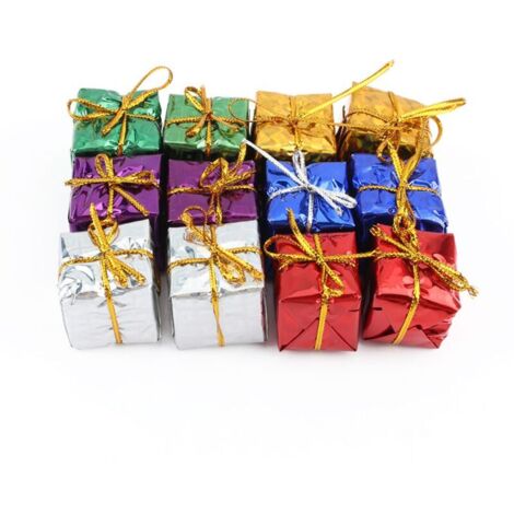 12-teiliges Set mehrfarbiger Weihnachtsgeschenkboxen, Partyornamente, Weihnachtsbaumschmuck