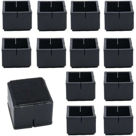 12-teiliges Set quadratischer Stuhlbeinschoner (42–48 mm) aus PVC mit Filzgleitern, schwarze quadratische Stuhlbeinschoner für Stuhl-, Tisch- und Sofabeine
