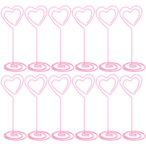 12-teiliges Set rosa herzförmiger Schreibtisch-Nachrichtenhalter mit Sockel und Clips