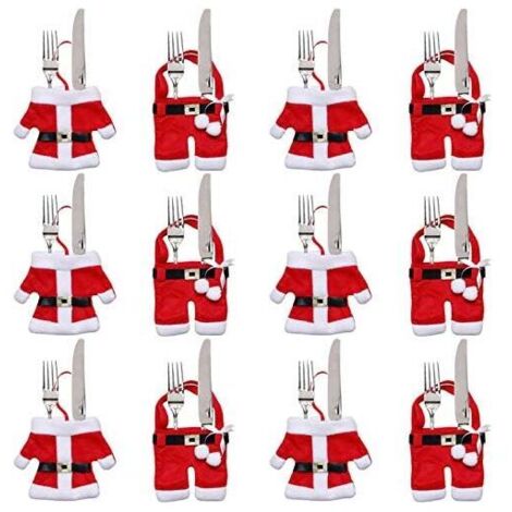 12-teiliges Set Weihnachtsbesteckhalter, Weihnachtstischdekoration, Weihnachtsgeschenke (Weihnachtsmannkostüme)