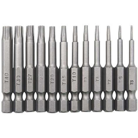 12-teiliges Torx-Bohrer-Bit-Set 1/4 Zoll Innensechskant-Schaft 50 mm lange Bohrer T5-T40 Torx Magnetics-Schraubendreher-Bits