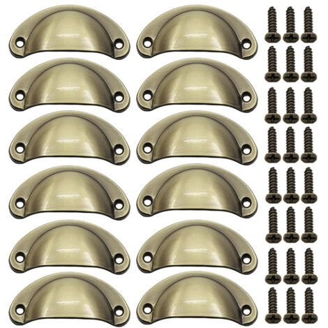 12 tiradores de puerta con forma de concha, tiradores de puerta retro, tiradores de muebles tradicionales en forma de media luna con tornillos, para cajones (bronce cepillado)