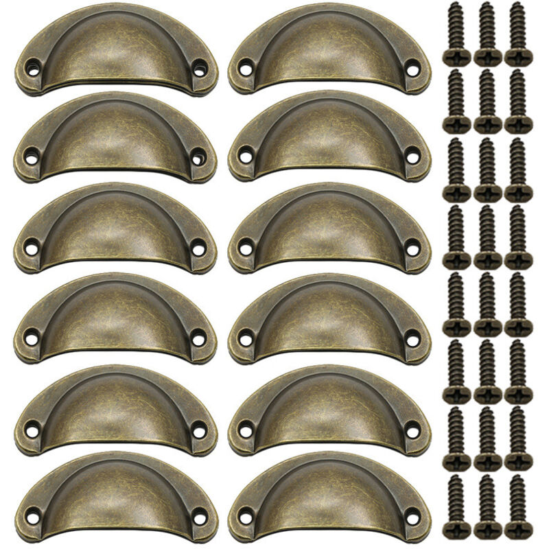 12 tiradores en forma de concha, diseño semicircular vintage, para tiradores de puertas de tocador (bronce).
