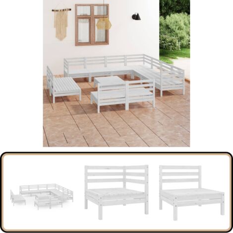 12-tlg. Garten-Lounge-Set Massivholz Kiefer Weiß - Outdoor Lounge Set - Gartenmöbel - Holzmöbel - Kiefernholz - Garten Sofa