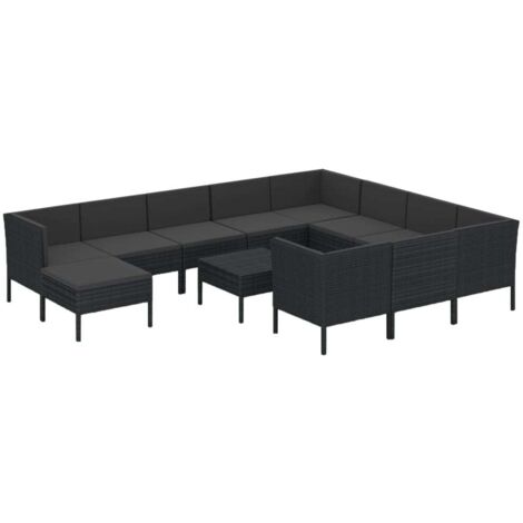 12-tlg. Garten-Lounge-Set mit Auflagen Poly Rattan Schwarz vidaXL
