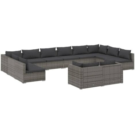 12-tlg. Garten-Lounge-Set mit Kissen Grau Poly Rattan vidaXL