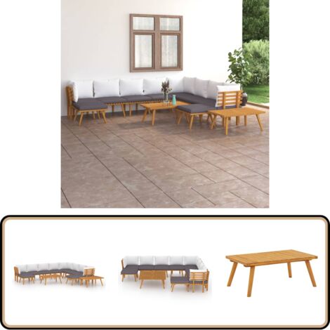 12-tlg. Garten-Lounge-Set mit Kissen Massivholz Akazie - Gartenmöbeln - Loungemöbel - Holztisch - Esszimmergarnituren - Gartensitzgruppe
