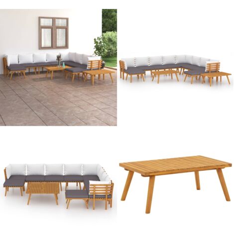 12-tlg. Garten-Lounge-Set mit Kissen Massivholz Akazie - Gartenmöbeln - Loungemöbel - Holztisch - Esszimmergarnituren - Gartensitzgruppe - Home & Living