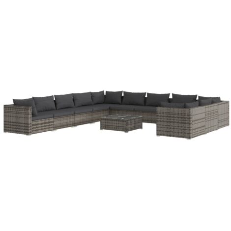 12-tlg. Garten-Lounge-Set mit Kissen Poly Rattan Grau vidaXL