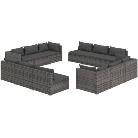 12-tlg. Garten-Lounge-Set mit Kissen Poly Rattan Grau vidaXL