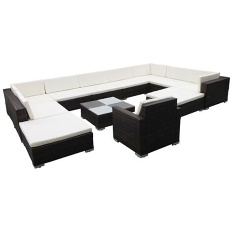 12-tlg. Garten-Lounge-Set mit Kissen Poly Rattan Schwarz vidaXL