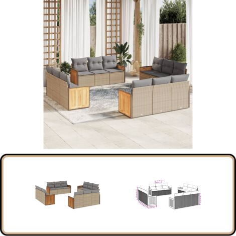 12-tlg. Garten-Sofagarnitur mit Kissen Beige Poly Rattan - Gartensofas - Outdoor Möbel - Gartenmöbelset - Rattan Gartenmöbel - Lounge Set