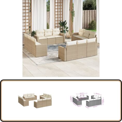 12-tlg. Garten-Sofagarnitur mit Kissen Beige Poly Rattan - Gartensorte - Outdoor Möbel - Lounge Set - Rattan Sofa - Gartenlounge