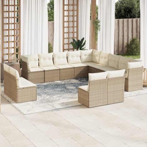 12-tlg. Garten-Sofagarnitur mit Kissen Beige Poly Rattan vidaXL