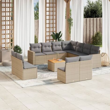 12-tlg. Garten-Sofagarnitur mit Kissen Beige Poly Rattan vidaXL