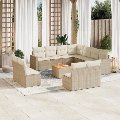 12-tlg. Garten-Sofagarnitur mit Kissen Beige Poly Rattan vidaXL