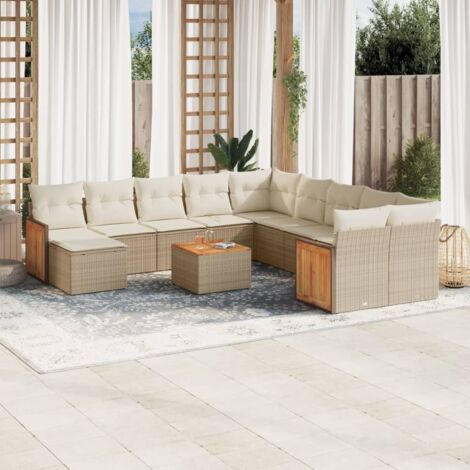 12-tlg. Garten-Sofagarnitur mit Kissen Beige Poly Rattan vidaXL