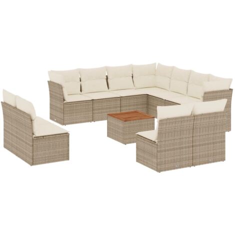 12-tlg. Garten-Sofagarnitur mit Kissen Beige Poly Rattan vidaXL