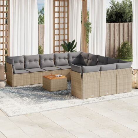 12-tlg. Garten-Sofagarnitur mit Kissen Beige Poly Rattan vidaXL