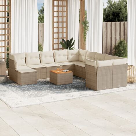 12-tlg. Garten-Sofagarnitur mit Kissen Beige Poly Rattan vidaXL