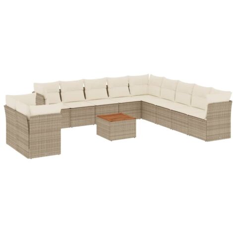 12-tlg. Garten-Sofagarnitur mit Kissen Beige Poly Rattan vidaXL