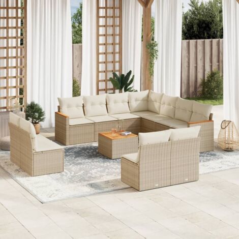 12-tlg. Garten-Sofagarnitur mit Kissen Beige Poly Rattan vidaXL