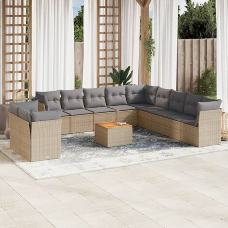 12-tlg. Garten-Sofagarnitur mit Kissen Beige Poly Rattan vidaXL