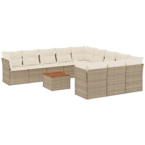 12-tlg. Garten-Sofagarnitur mit Kissen Beige Poly Rattan vidaXL