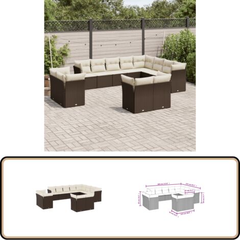 12-tlg. Garten-Sofagarnitur mit Kissen Braun Poly Rattan - Gartensofas - Outdoor Möbel - Gartenmöbelset - Lounge Set - Rattan Sofa