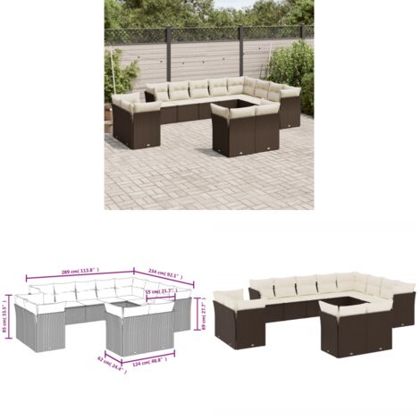 12-tlg. Garten-Sofagarnitur mit Kissen Braun Poly Rattan - Gartensofas - Outdoor Möbel - Gartenmöbelset - Lounge Set - Rattan Sofa - Home & Living