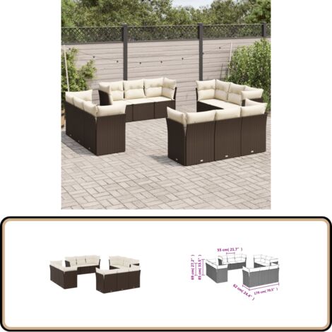 12-tlg. Garten-Sofagarnitur mit Kissen Braun Poly Rattan - Gartensorte - Gartenmöbelset - Lounge Möbel - Outdoor Sofa - Rattan Gartenmöbel