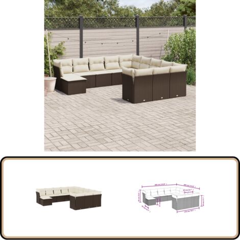 12-tlg. Garten-Sofagarnitur mit Kissen Braun Poly Rattan - Gartensortiment - Outdoor Möbel - Lounge Set - Gartenlounge - Rattan Sofa