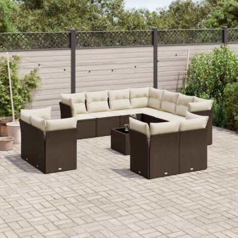 12-tlg. Garten-Sofagarnitur mit Kissen Braun Poly Rattan vidaXL