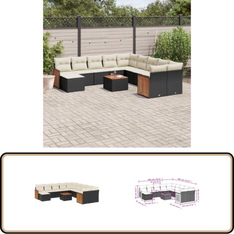 12-tlg. Garten-Sofagarnitur mit Kissen Schwarz Poly Rattan - Gartenmöbel - Esstischgarnitur - Lounge Set - Outdoor Möbel - Rattan Gartenmöbel