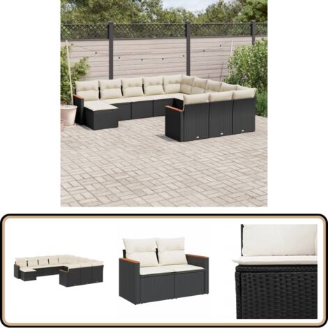 12-tlg. Garten-Sofagarnitur mit Kissen Schwarz Poly Rattan - Gartenmöbel - Esszimmergarnituren - Outdoor-Lounge - Rattanmöbel - Gartensorgsitzgruppe