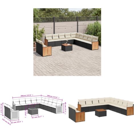 12-tlg. Garten-Sofagarnitur mit Kissen Schwarz Poly Rattan - Gartenmöbel - Esszimmergarnituren - Outdoor Möbel - Lounge Set - Rattan Gartenmöbel - Home & Living