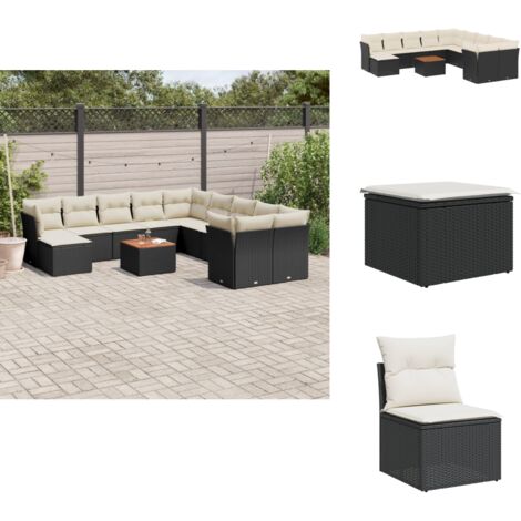 12-tlg. Garten-Sofagarnitur mit Kissen Schwarz Poly Rattan - Gartenmöbel Set - Esszimmergarnitur - Outdoor Möbel - Lounge Set - Rattan Gartenmöbel