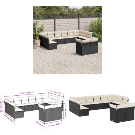 12-tlg. Garten-Sofagarnitur mit Kissen Schwarz Poly Rattan - Gartensofas - Outdoor Möbel - Gartenmöbel Set - Rattan Sofa - Lounge Set - Home & Living