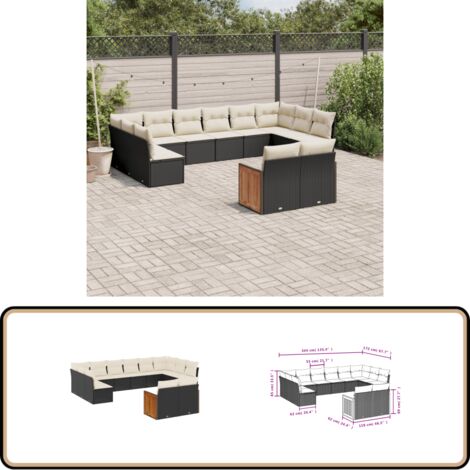 12-tlg. Garten-Sofagarnitur mit Kissen Schwarz Poly Rattan - Gartensorte - Gartenmöbelset - PE-Rattan Möbel - Outdoor Lounge Set - Balkonmöbel