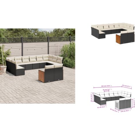 12-tlg. Garten-Sofagarnitur mit Kissen Schwarz Poly Rattan - Gartensorte - Gartenmöbelset - PE-Rattan Möbel - Outdoor Lounge Set - Balkonmöbel