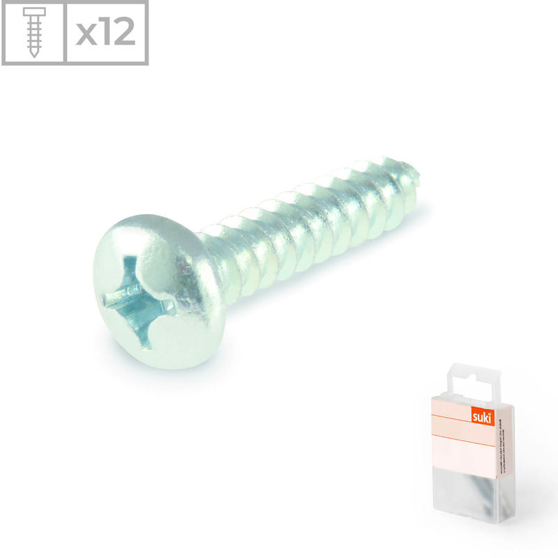 

Suki - Pack 12 Tornillos Rosca Chapa con Cabeza Redonda | Fabricado en Acero Zincado | Medidas 4,2x19mm