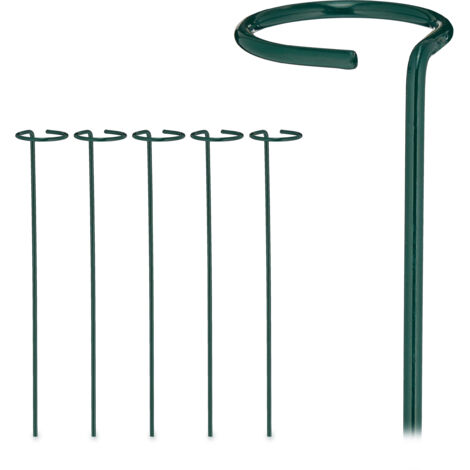 12 tutori metallici, con anello, sostegno da giardino, lunghezza 40 cm, verde scuro