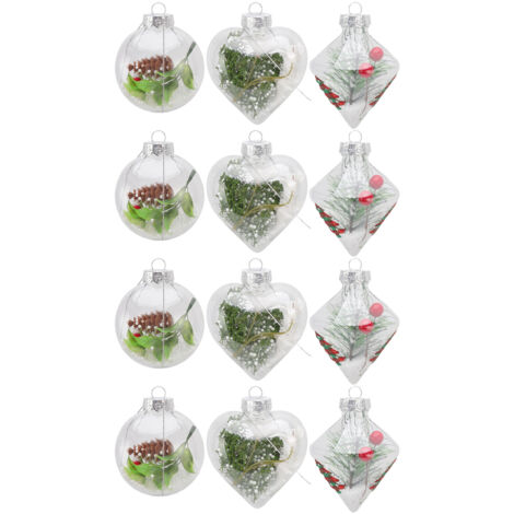 12 umweltfreundliche PET-Weihnachtskugeln, bruchsicher und transparent für Partys und Baumdekoration 6167