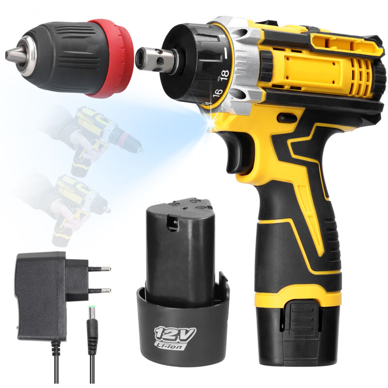 12 v 2-in-1-Bohrer-Elektroschrauber, Schraubendreher mit Bürstenmotor für die Reparatur von Haushaltsgeräten, Elektronik, mit zwei