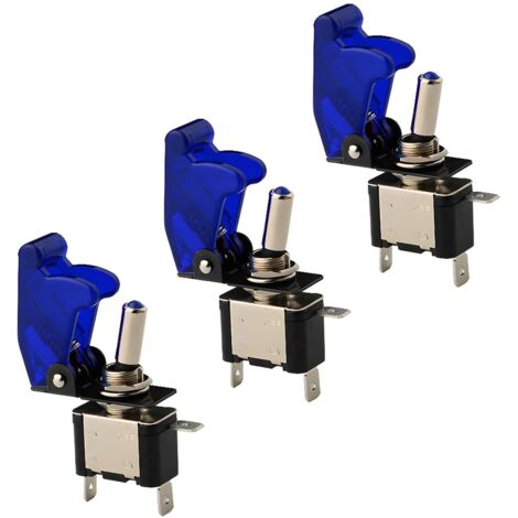 12 V, 20 A, blauer LED-Wippschalter, 3er-Pack (28 x 16 x 61 mm), Ein-/Aus-Hebel, Auto, modifizierter beleuchteter Wippschalter mit Abdeckung