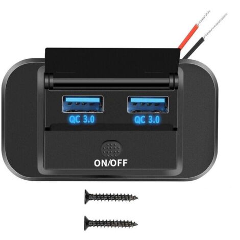 12-V-Auto-USB-Ladebuchse, 36 W, Dual QC3.0 USB mit wasserdichtem Schalter für 12 V/24 V Autos, Boote