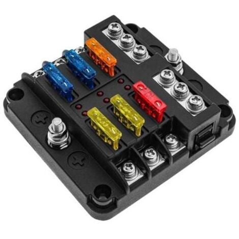 12-V-Sicherungskasten, Sicherungshalter, Flachsicherungsblöcke mit 16 Sicherungen, 6 LED-Anzeigen, Schutzabdeckung für 12 V/24 V Auto, Auto, Boot, Marine, LKW, SUV  FLITI